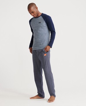 Superdry Organic Cotton Baseball Textured Hosszú Ujjú Férfi Pólók Kék | PTQLC7423